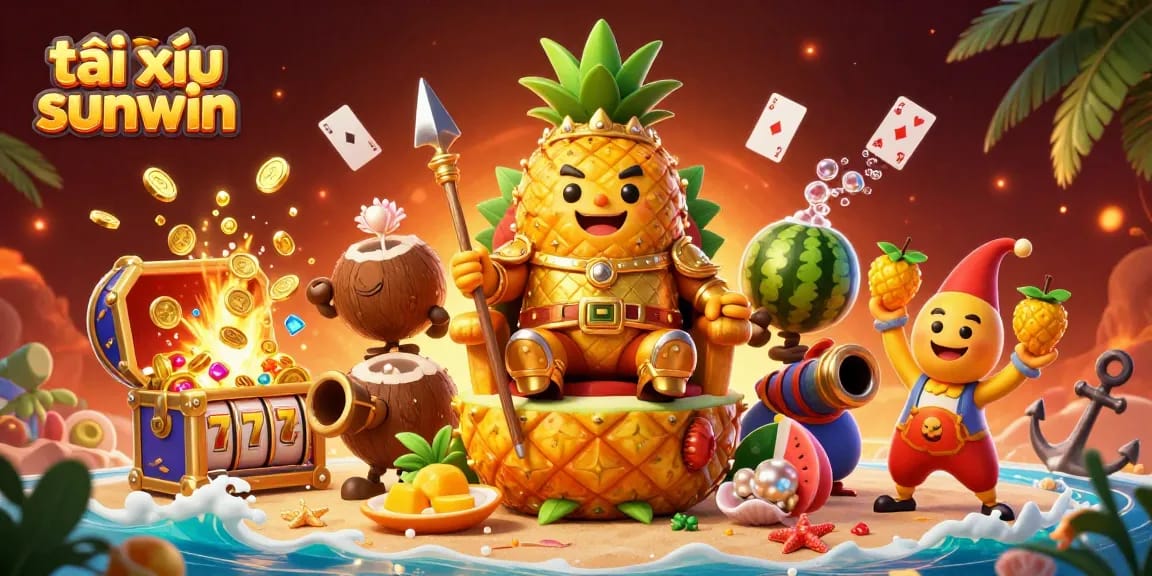 Experience the thrill of tài xỉu sunwin with a vibrant casino scene featuring a golden pineapple king.