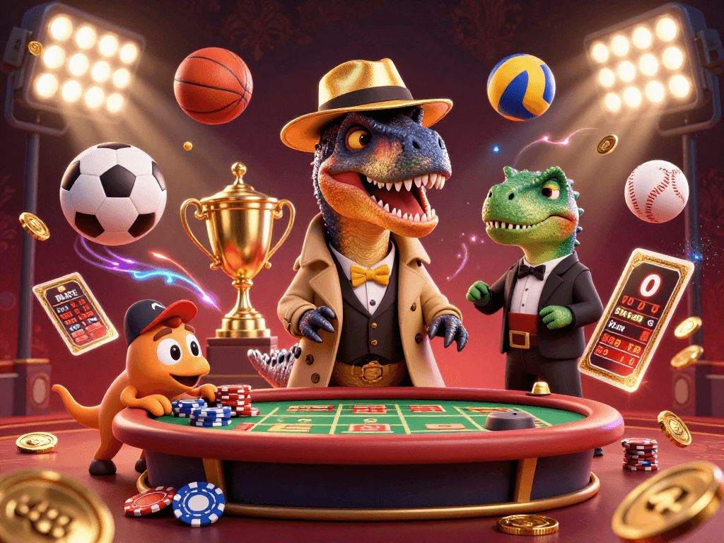 Engage with go88 at a lively sports betting table featuring cartoon characters and dynamic elements.