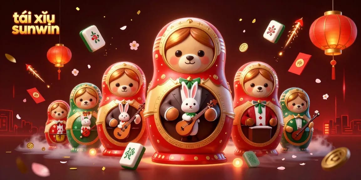 Engage in tài xỉu sunwin with an illustration of festive casino elements and lively characters.