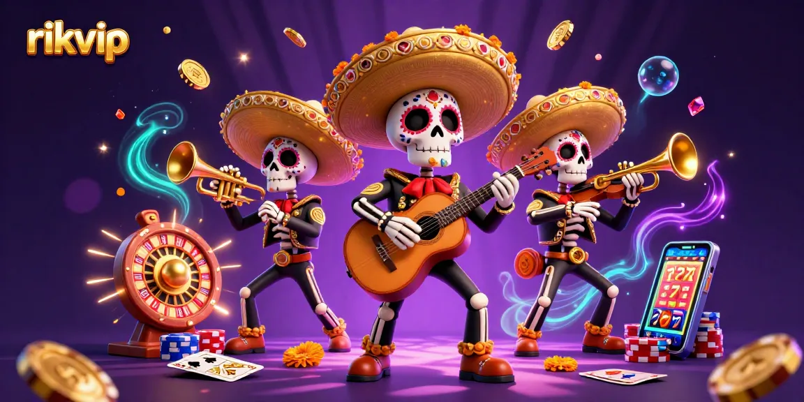 Experience thrilling gameplay at rikvip with a vibrant Day of the Dead casino scene featuring lively mariachi characters.