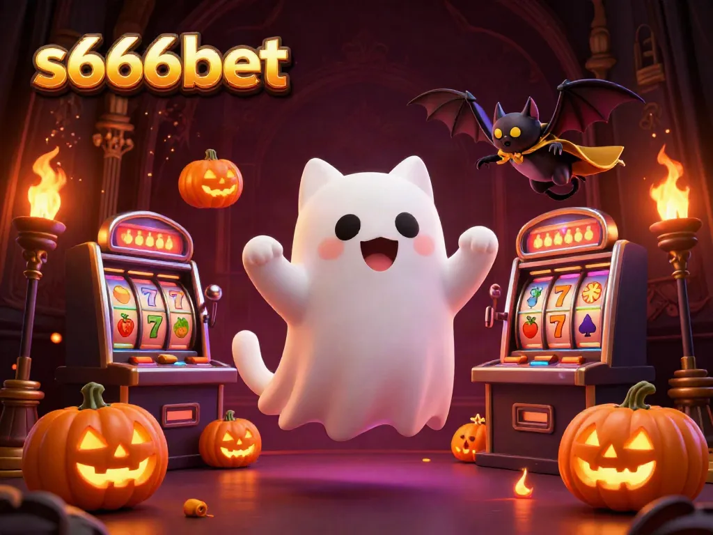 Experience the thrilling ambience of s666bet with ghostly characters and vibrant casino elements.