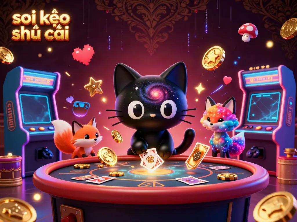 Savor the excitement of soi kèo nhà cái with a spectacular cosmic casino scene featuring a black hole cat and vibrant game elements.