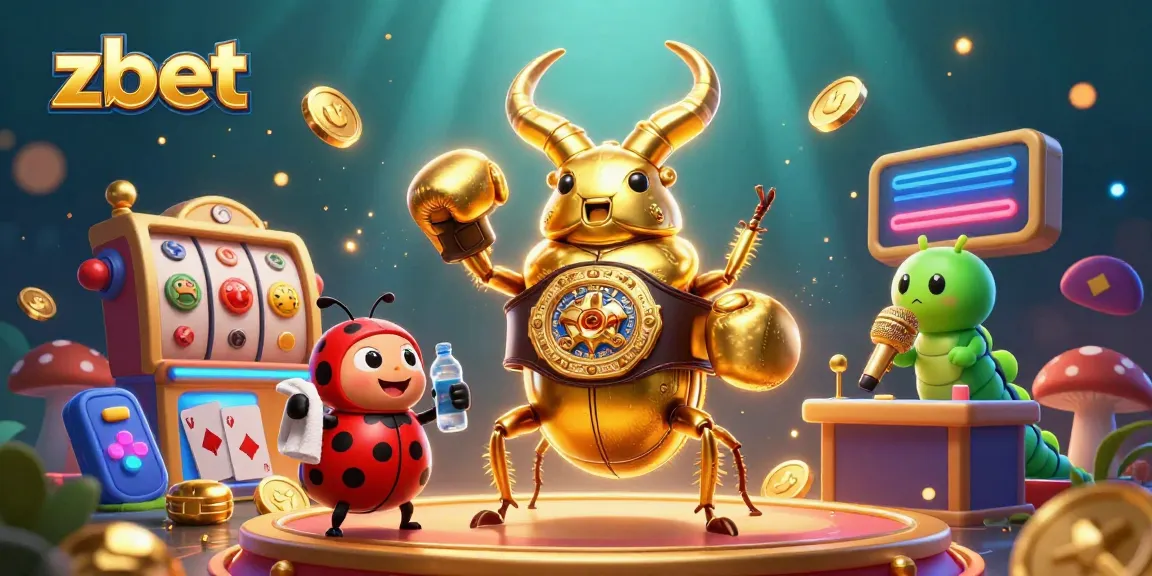 Zbet showcases a dynamic 3D scene with a golden stag beetle and casino games, enhancing player engagement.