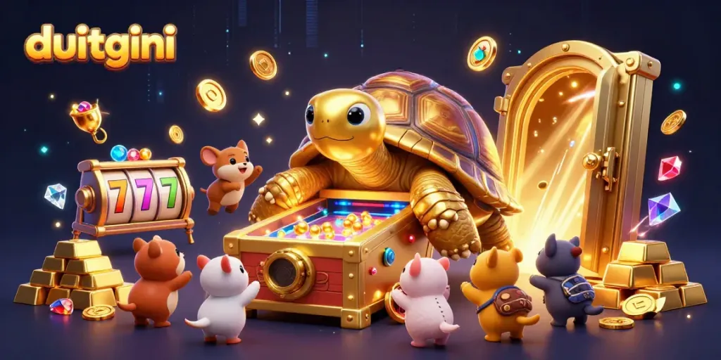 Experience excitement with duitgini as you explore a vibrant casino scene filled with treasures and fun.