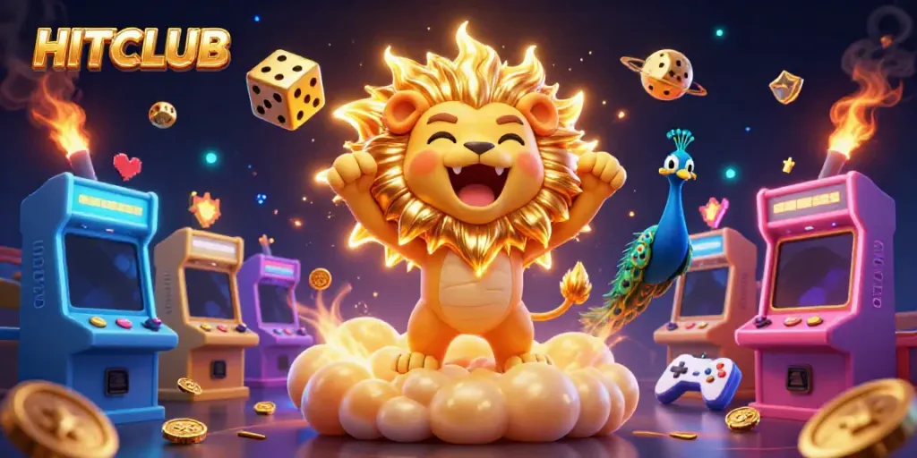 Experience the excitement of winning at HITCLUB with vibrant 3D elements and golden visuals.