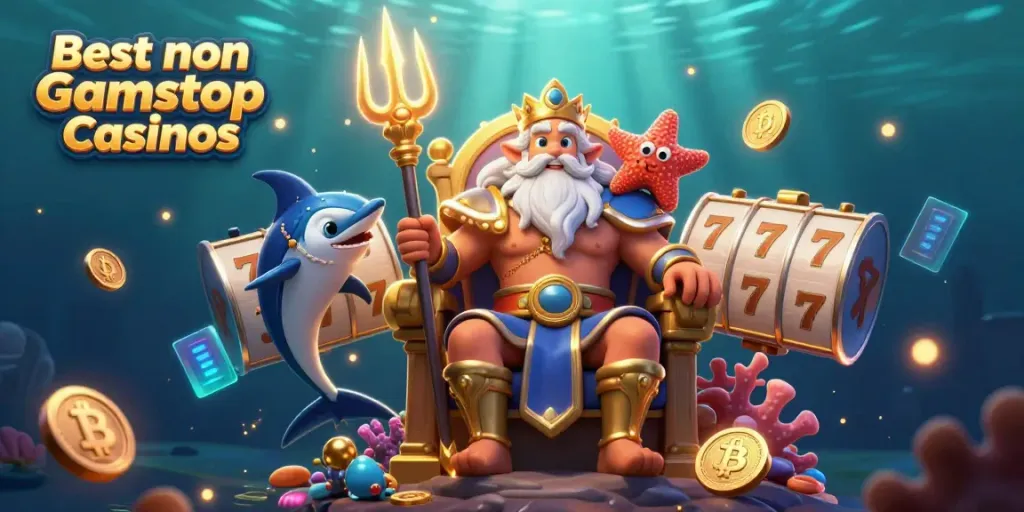 Experience the excitement of the Best non Gamstop Casinos with Neptune and vibrant slot reels.