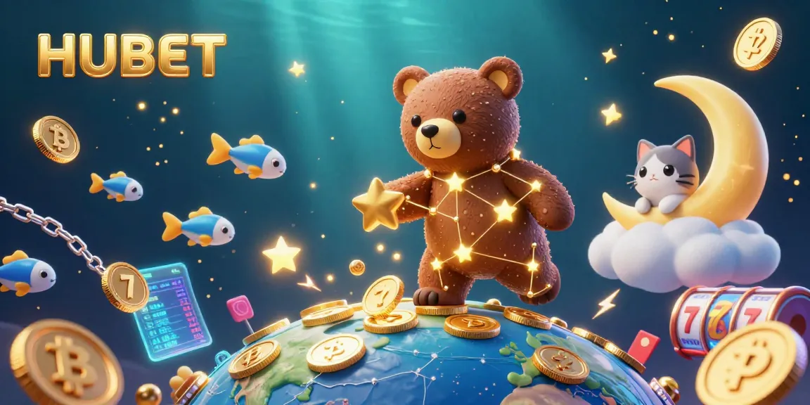 Engage in HUBET's exciting atmosphere with golden star characters and vibrant gaming elements.
