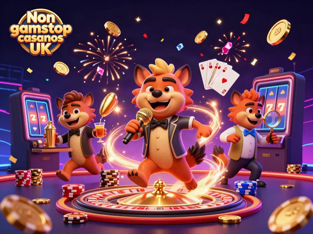 Experience the fun at Non gamstop casinos UK with lively hyena characters in a vibrant casino