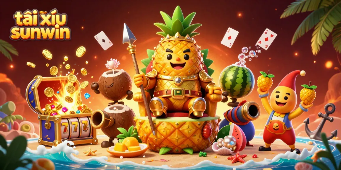 Experience the thrill of tài xỉu sunwin with a vibrant casino scene featuring a golden pineapple king.