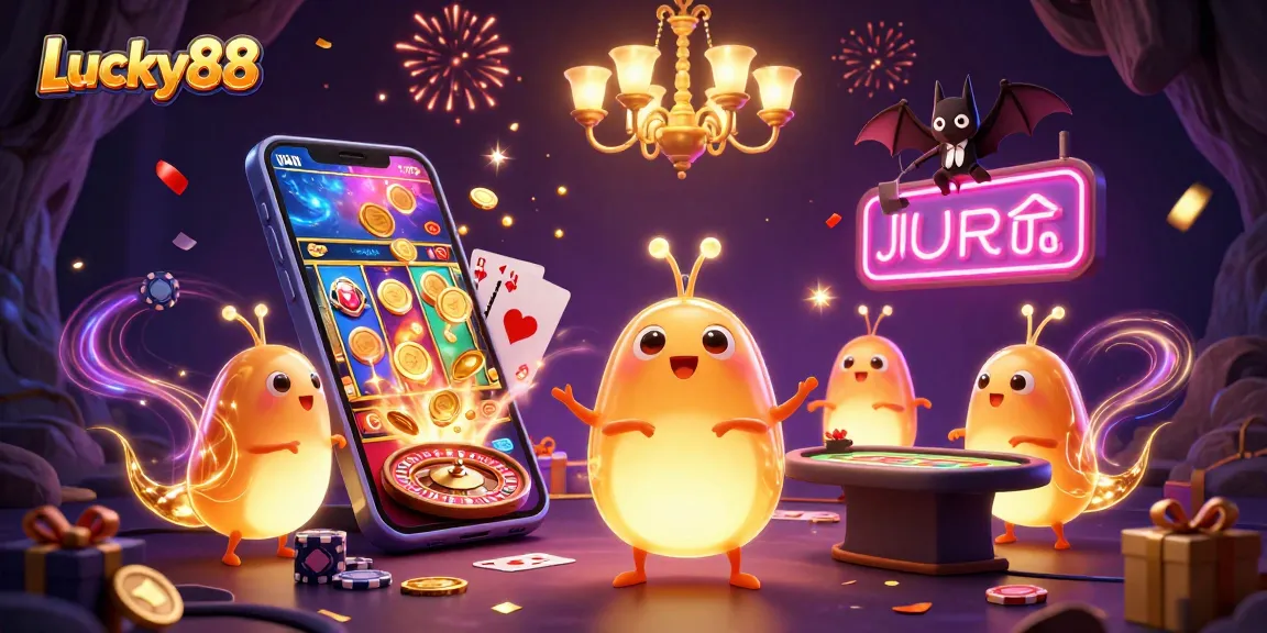 Play exciting games at Lucky88 with vibrant visuals of glowing glowworms in a lively cave casino.