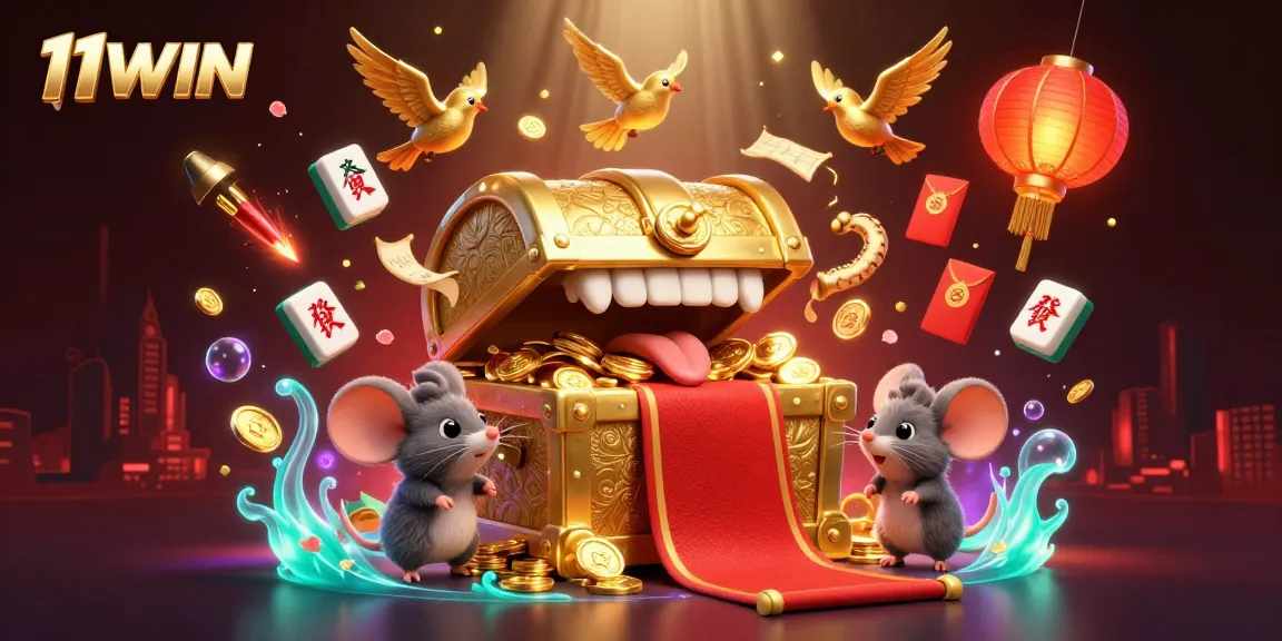Engage in fun with 11WIN showcasing a vibrant 3D casino scene filled with adventure and treasures.