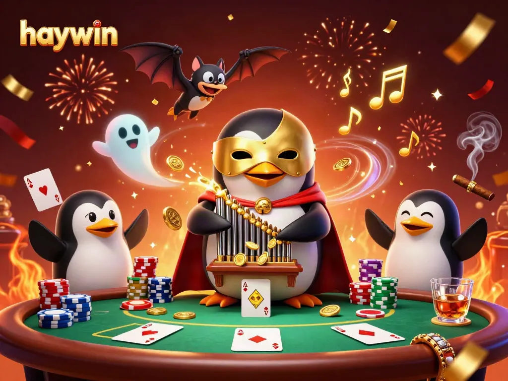 Experience winning moments at haywin with a 3D penguin playing a pipe organ shooting coins.
