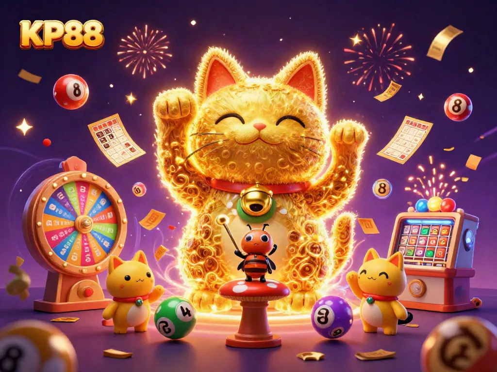 Engage with the thrilling KP88 online casino world featuring a vibrant lucky cat and dynamic games.