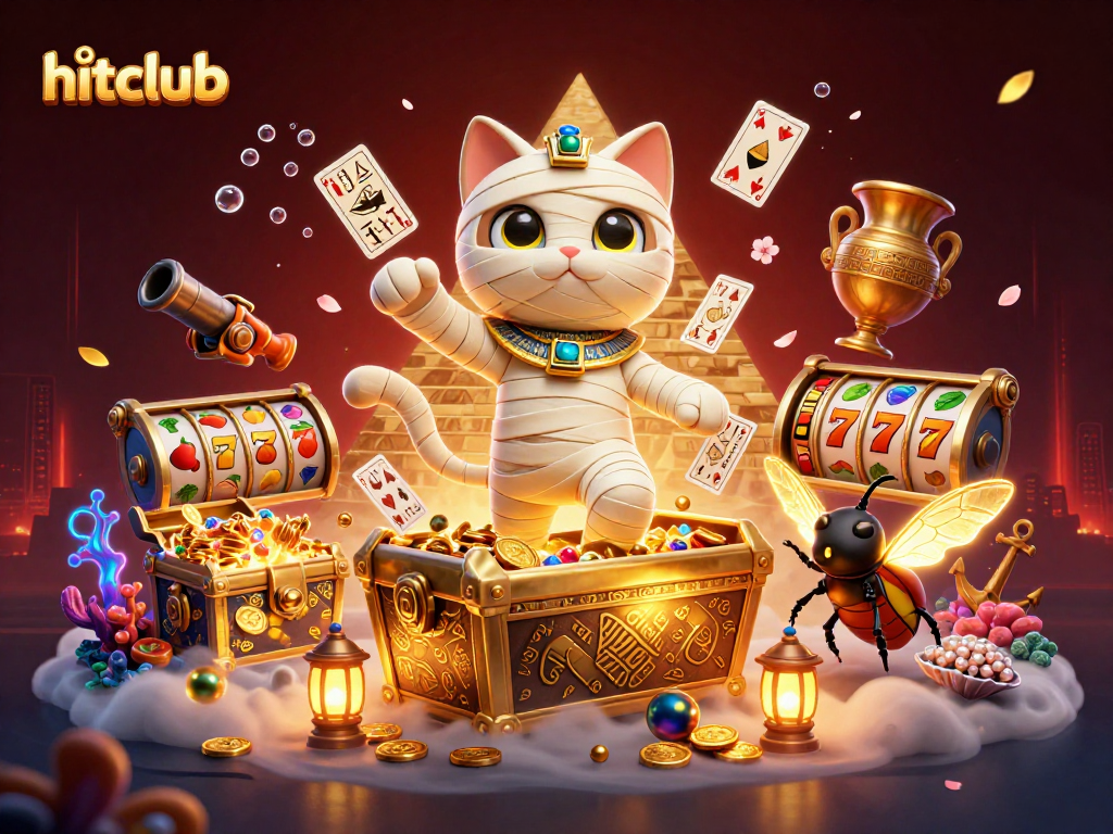 Hitclub showcases the Egyptian mummy cat and scarab beetle in an engaging casino adventure.