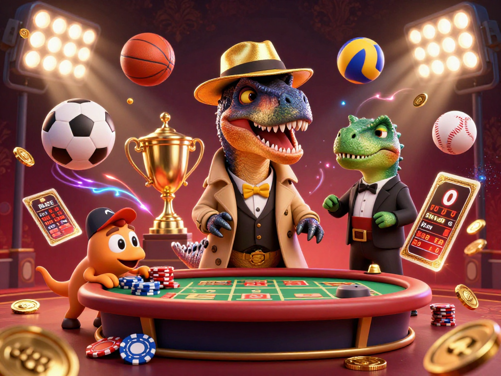 Engage with go88 at a lively sports betting table featuring cartoon characters and dynamic elements.