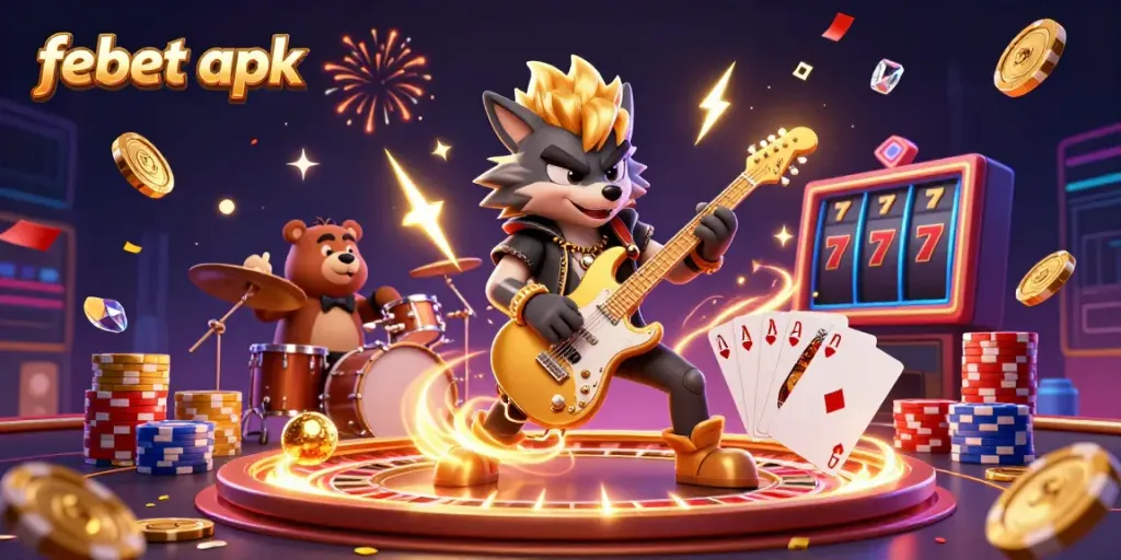 Experience the excitement of febet apk with vibrant casino elements and characters in action.