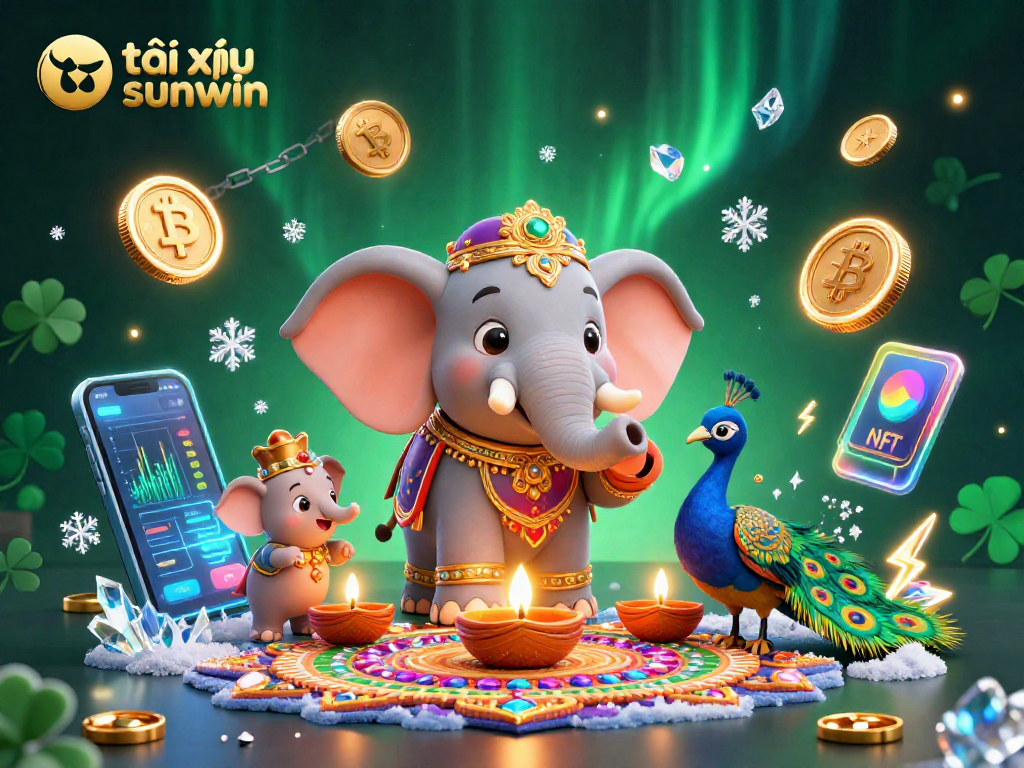 Experience the excitement of tài xỉu sunwin with vibrant 3D illustration featuring casino elements and colorful characters.