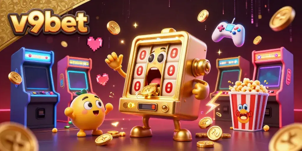 Experience the excitement at v9bet with colorful slot machines and vibrant game elements.