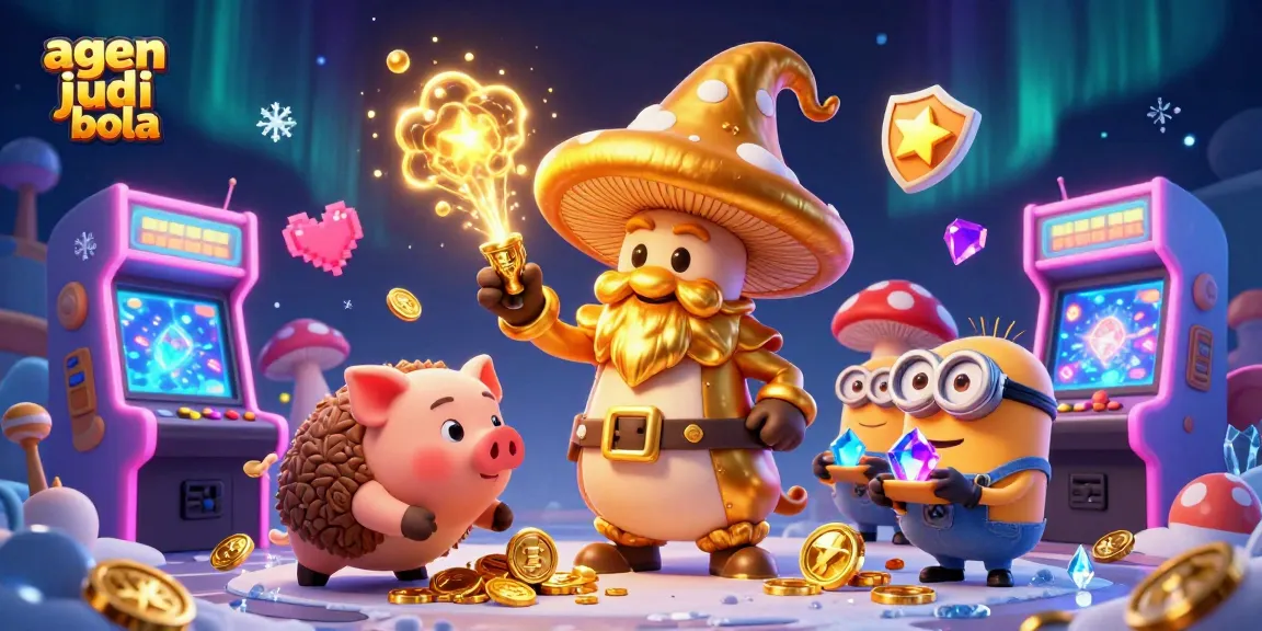 Experience the magic of agen judi bola with a whimsical scene featuring a golden wizard and treasure as the centerpiece.