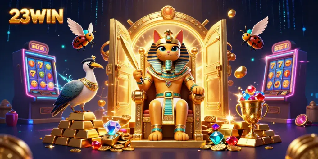 Experience the excitement of 23WIN with an engaging pharaoh-themed casino scene.